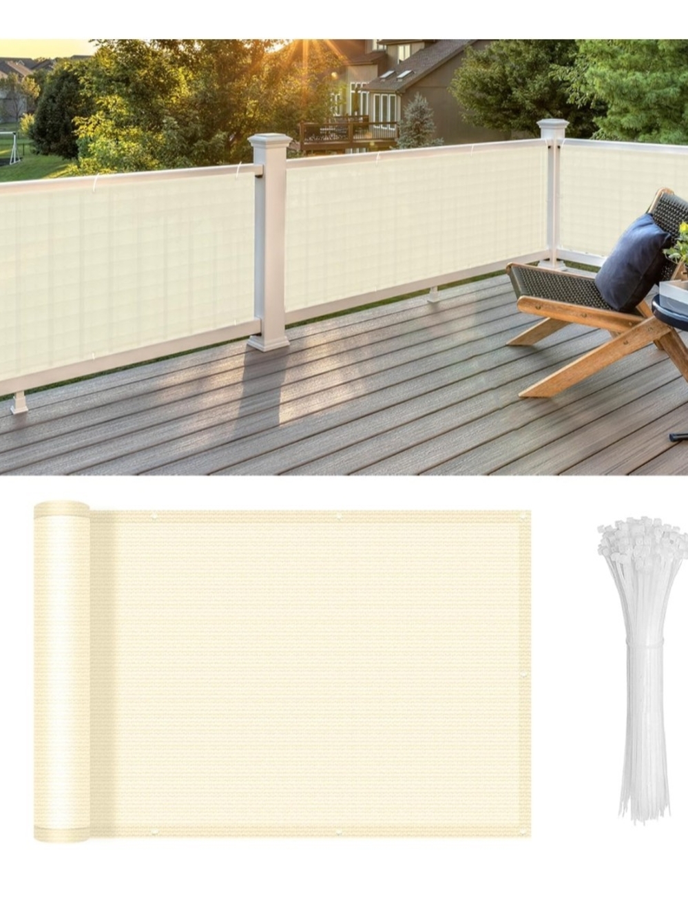 3' x 10' Beige Balcony Privacy Screen